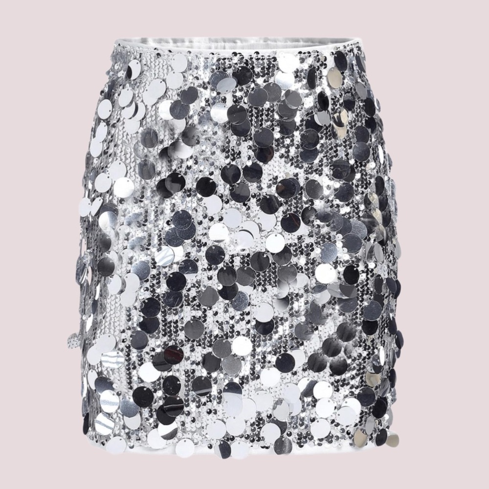 NWOT Girl's‎ Silver Contrast Sequin Party Pencil Skirt Silver - 9Y